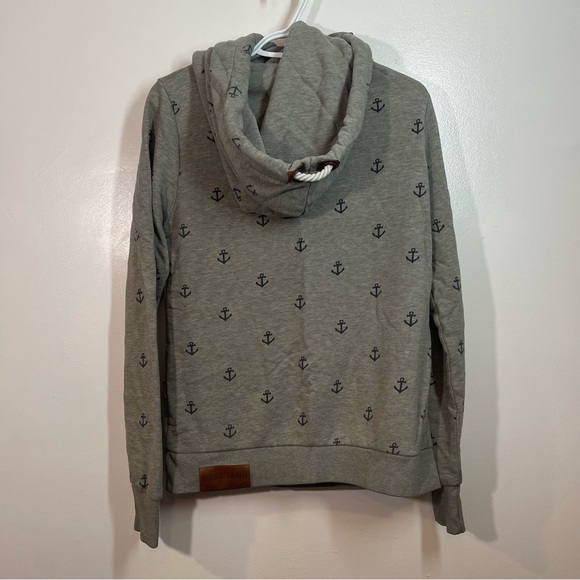 Naketano Grey Cowl Neck Hoodie - Size Large - Nautical Anchor Print Sweater - L - Picture 2 of 14